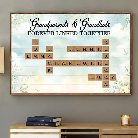 Grandparents & Grandkids Forever Linked Together Crossword Style – Personalized Canvas/Poster  – Meaningful Gift for Grandparents  Ezcustomize