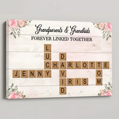 Grandparents & Grandkids Forever Linked Together Crossword Style – Personalized Canvas/Poster  – Meaningful Gift for Grandparents  Ezcustomize