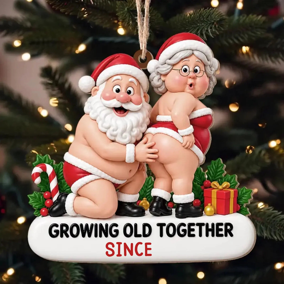 Growing Old Together Couple – Custom Wood Ornament – Christmas Gift, Romantic Anniversary & Wedding for Couples, Him or Her
