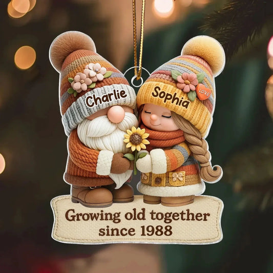 Growing Old Together Gnome Couple Ornament – Personalized Acrylic Christmas Gift with Names and Year, Custom Anniversary Keepsake for Couples  Ezcustomize