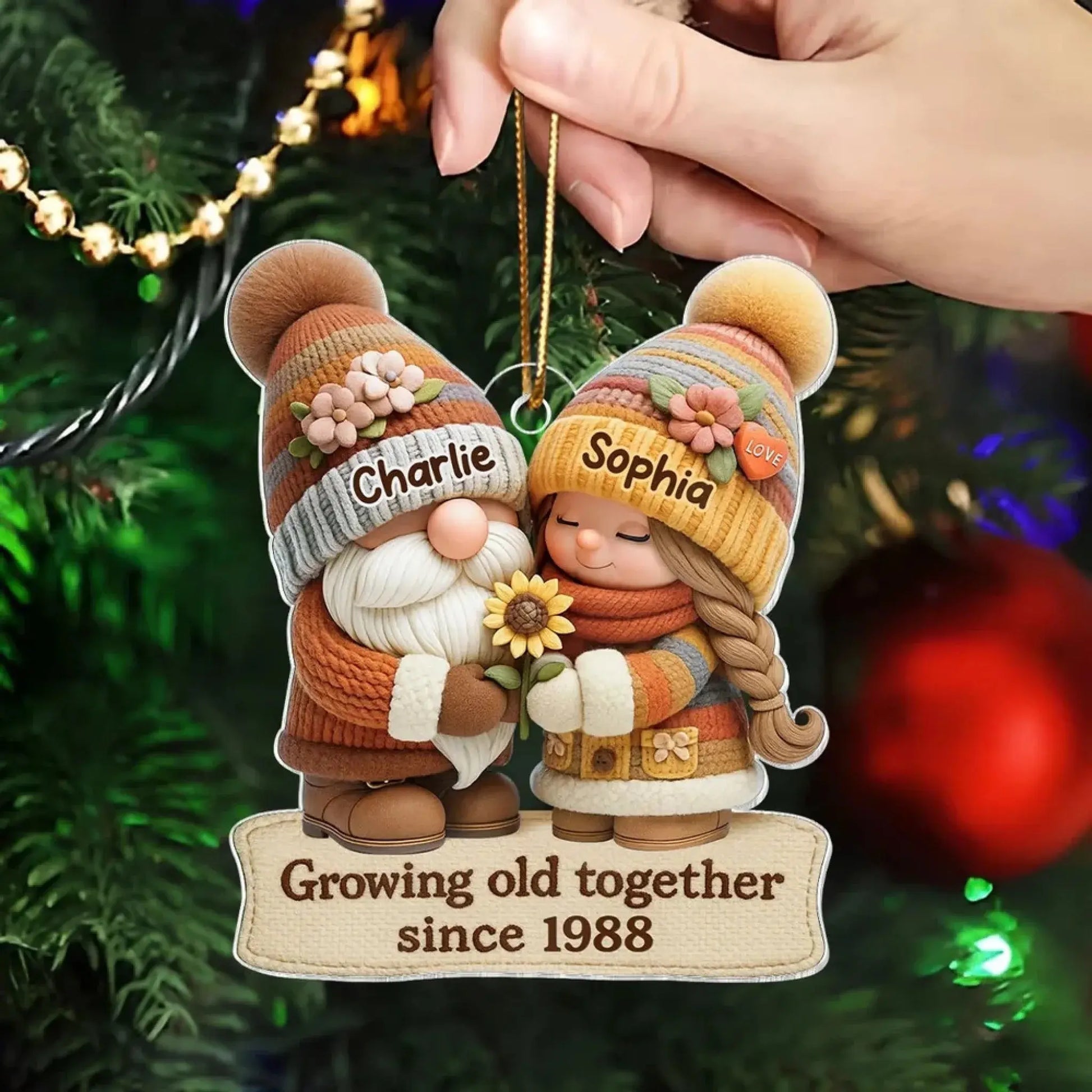 Growing Old Together Gnome Couple Ornament – Personalized Acrylic Christmas Gift with Names and Year, Custom Anniversary Keepsake for Couples  Ezcustomize