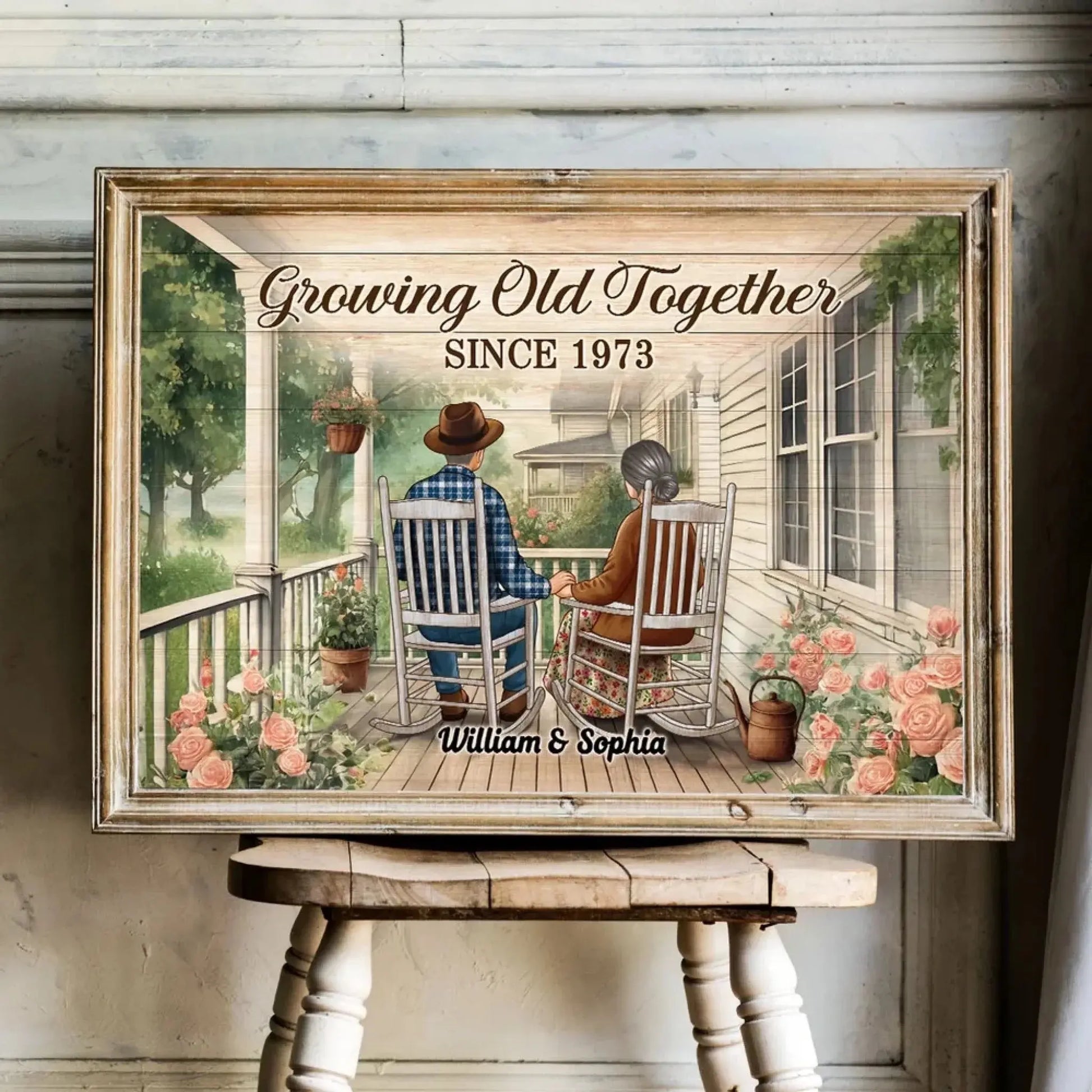 Growing Old Together Porch Poster – Personalized Couple Canvas with Names & Year, Anniversary Gift for Husband or Wife  Ezcustomize