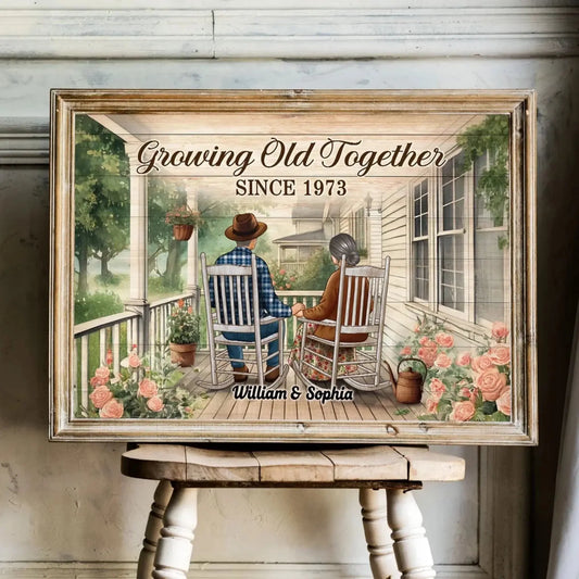 Growing Old Together Porch Poster – Personalized Couple Canvas with Names & Year, Anniversary Gift for Husband or Wife  Ezcustomize