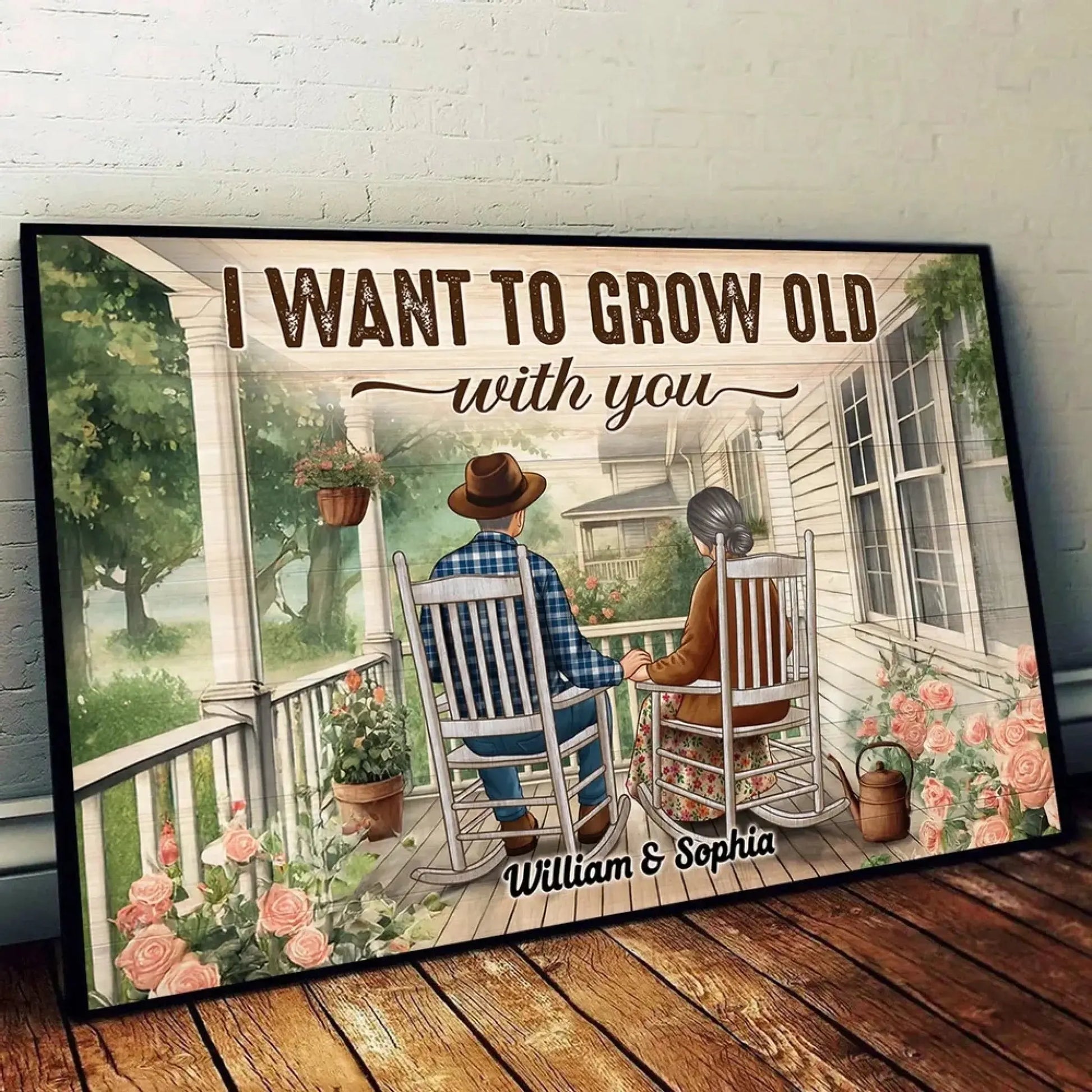 Growing Old Together Porch Poster – Personalized Couple Canvas with Names & Year, Anniversary Gift for Husband or Wife  Ezcustomize