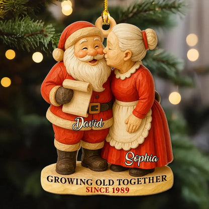 Growing Old Together Since Custom Year and Names - Personalized Wood Ornament - Gift for Couples, Husband, Wife, Soulmate, Married Couple