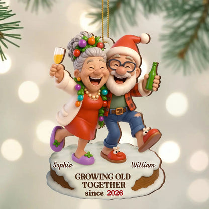 Growing Old Together Since – Personalized Wood Ornament – Gift for Husband, Wife, Couples