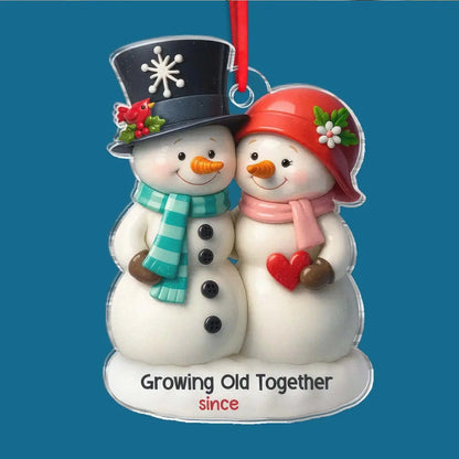 Growing Old Together Snowman Couple  - Personalized Acrylic Ornament - Gift for Couples, Husband & Wife