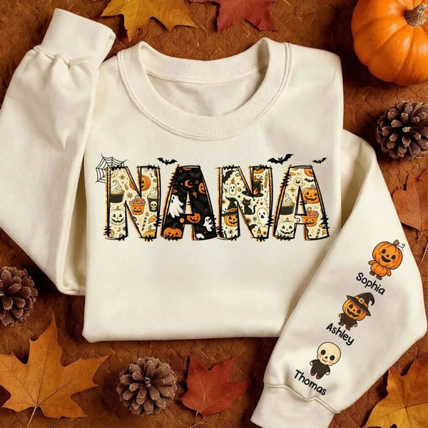 Halloween Mama Grandma – Personalized Sweatshirt – Fun Spooky Fall Gift for Mom, Grandma, Nana, or Mimi to Celebrate Halloween