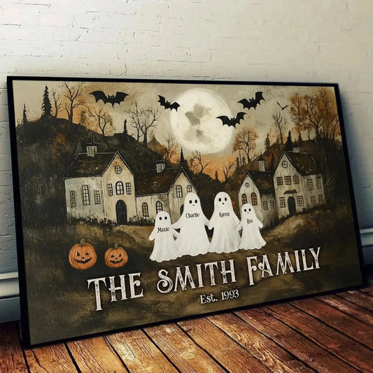 Halloween Town Family Folk Art – Personalized Vintage Pumpkin Poster – Spooky Fall Wall Décor & Unique Halloween Gift for Families  Ezcustomize
