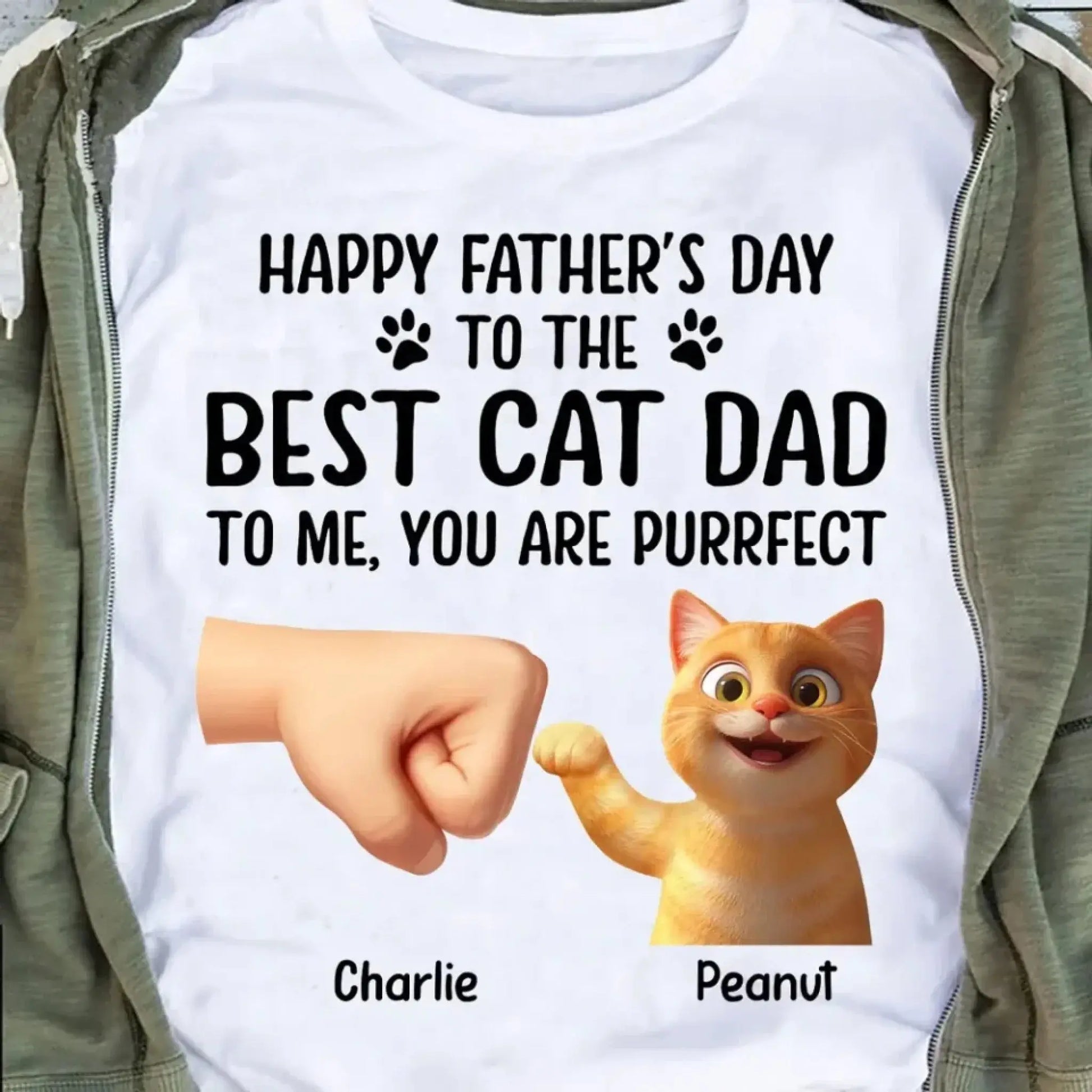 "Happy Father's Day to the Best Cat Dad - You're Purrfect!" Personalized Shirt - Custom Gift for Cat Dads  Ezcustomize