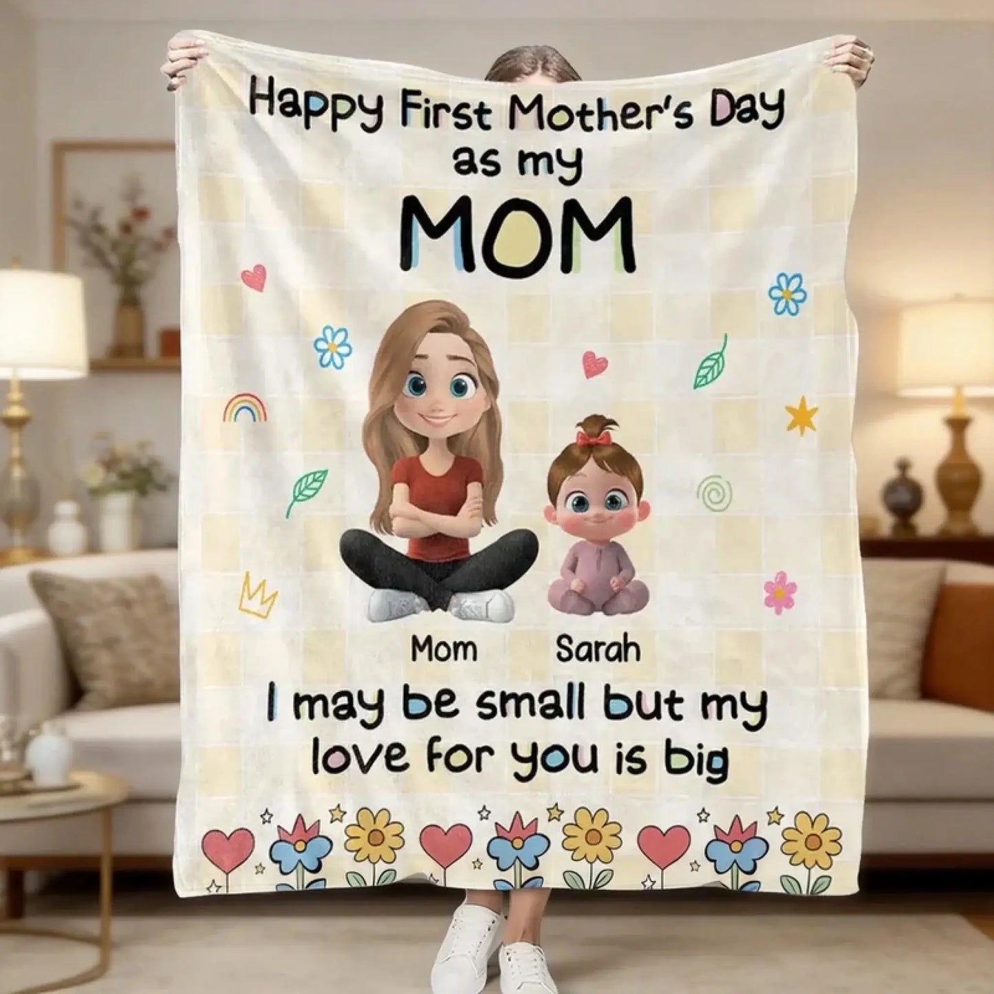 Happy First Mother’s Day Mom and Baby – Personalized Fleece Blanket Throw – Cozy Keepsake Gift for New Moms  Ezcustomize