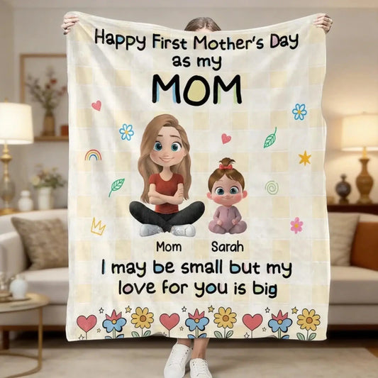 Happy First Mother’s Day Mom and Baby – Personalized Fleece Blanket Throw – Cozy Keepsake Gift for New Moms  Ezcustomize
