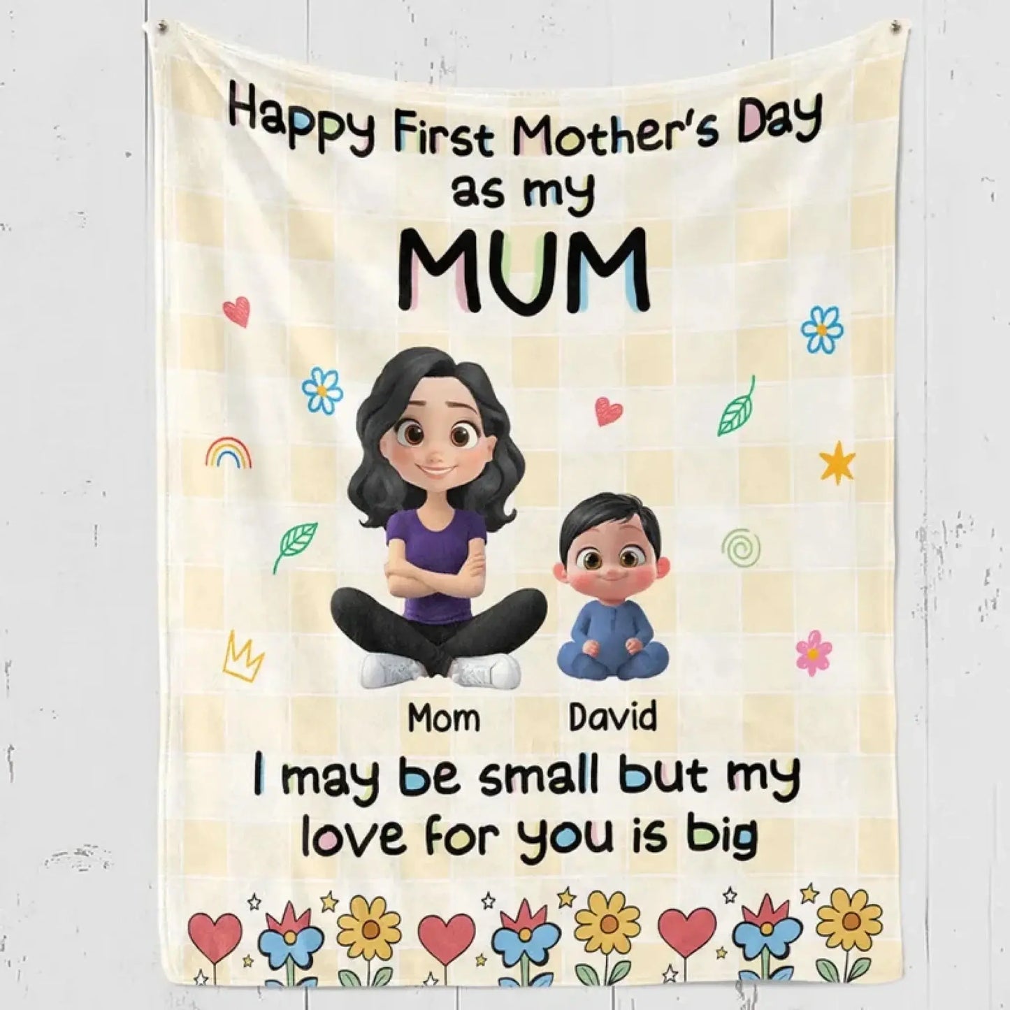 Happy First Mother’s Day Mom and Baby – Personalized Fleece Blanket Throw – Cozy Keepsake Gift for New Moms  Ezcustomize