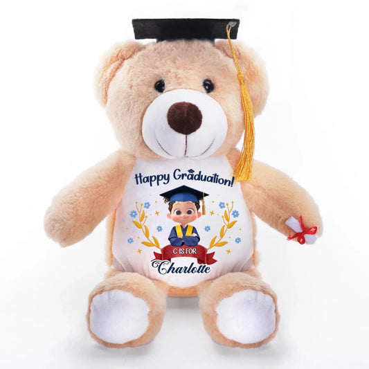 Happy Graduation! Custom Initial and Name - Personalized Graduation Teddy Bear - Gift for Graduates, Kids, Son, Daughter, Students, Boys, Girls  Ezcustomize