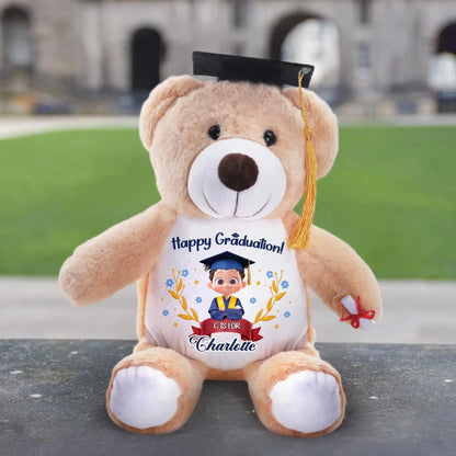 Happy Graduation! Custom Initial and Name - Personalized Graduation Teddy Bear - Gift for Graduates, Kids, Son, Daughter, Students, Boys, Girls  Ezcustomize