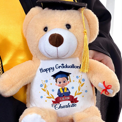 Happy Graduation! Custom Initial and Name - Personalized Graduation Teddy Bear - Gift for Graduates, Kids, Son, Daughter, Students, Boys, Girls  Ezcustomize