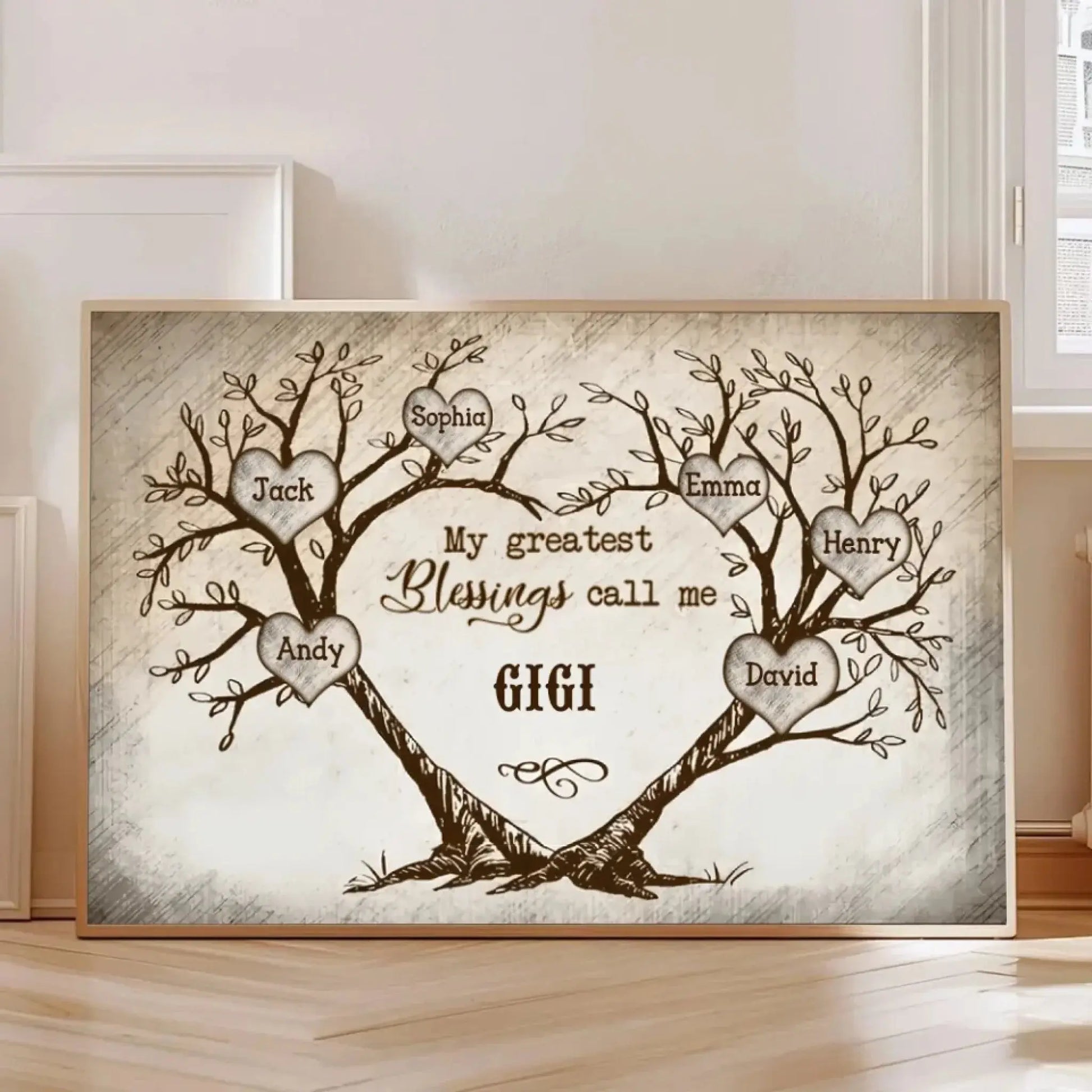 Heart-Shaped Tree Vintage Art – Personalized Poster/Canvas – Custom Gift for Grandma, Nana on Mother’s Day or Birthday  Ezcustomize