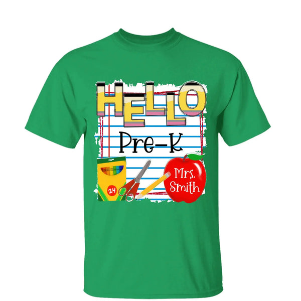 Hello Grade Back to School Shirt – Personalized Teacher T-Shirt with Custom Name & Grade, Gift for First Day of School