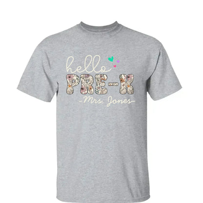 Hello Grade Teacher Shirt – Custom Back to School Floral Tee with Grade and Name, Gift for Preschool Pre-K Kindergarten Teachers  Ezcustomize