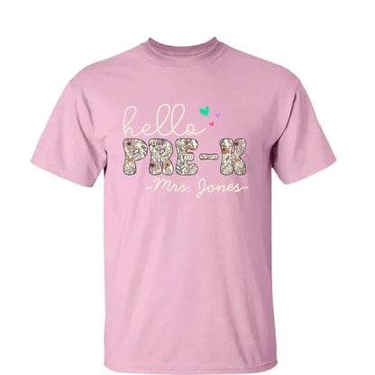 Hello Grade Teacher Shirt – Custom Back to School Floral Tee with Grade and Name, Gift for Preschool Pre-K Kindergarten Teachers  Ezcustomize