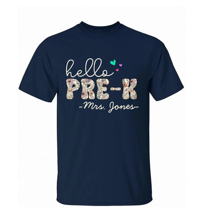 Hello Grade Teacher Shirt – Custom Back to School Floral Tee with Grade and Name, Gift for Preschool Pre-K Kindergarten Teachers  Ezcustomize