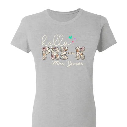 Hello Grade Teacher Shirt – Custom Back to School Floral Tee with Grade and Name, Gift for Preschool Pre-K Kindergarten Teachers  Ezcustomize