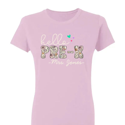 Hello Grade Teacher Shirt – Custom Back to School Floral Tee with Grade and Name, Gift for Preschool Pre-K Kindergarten Teachers  Ezcustomize