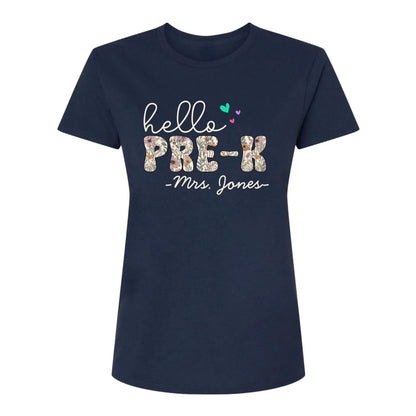 Hello Grade Teacher Shirt – Custom Back to School Floral Tee with Grade and Name, Gift for Preschool Pre-K Kindergarten Teachers  Ezcustomize