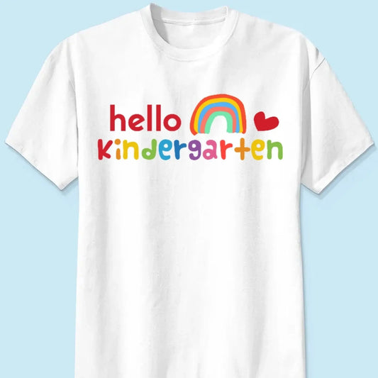 Hello Kindergarten Rainbow Shirt – Personalized Back to School T-Shirt – Cute First Day of School Gift for Kids, Girls or Boys  Ezcustomize