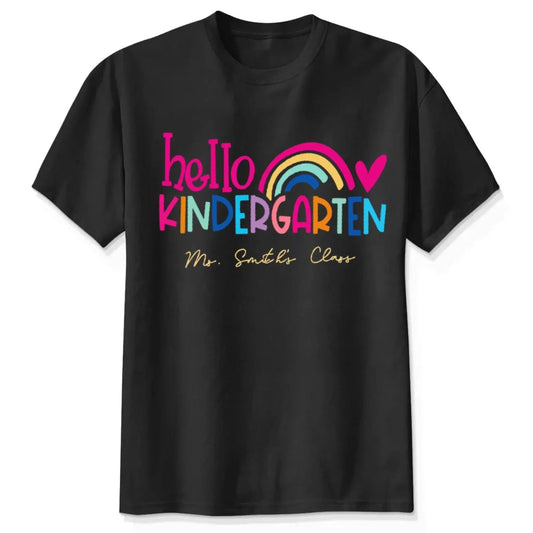 Hello Kindergarten Shirt – Personalized Rainbow T-Shirt for Teachers, Custom Back to School Gift for Pre-K, Preschool, or Kindergarten  Ezcustomize
