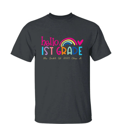 Hello Kindergarten Shirt – Personalized Rainbow T-Shirt for Teachers, Custom Back to School Gift for Pre-K, Preschool, or Kindergarten  Ezcustomize