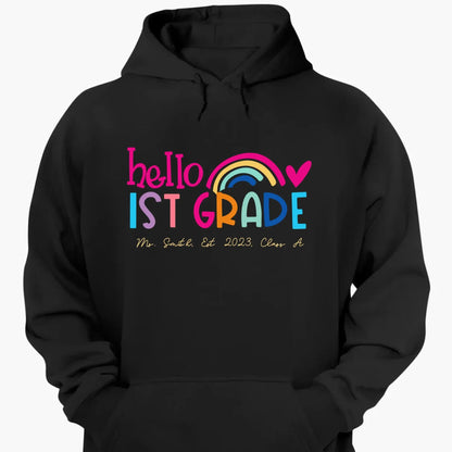 Hello Kindergarten Shirt – Personalized Rainbow T-Shirt for Teachers, Custom Back to School Gift for Pre-K, Preschool, or Kindergarten  Ezcustomize