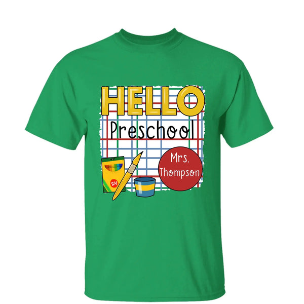 Hello School Back to School Shirt – Personalized Teacher T-Shirt with Name & Grade, First Day of School Outfit