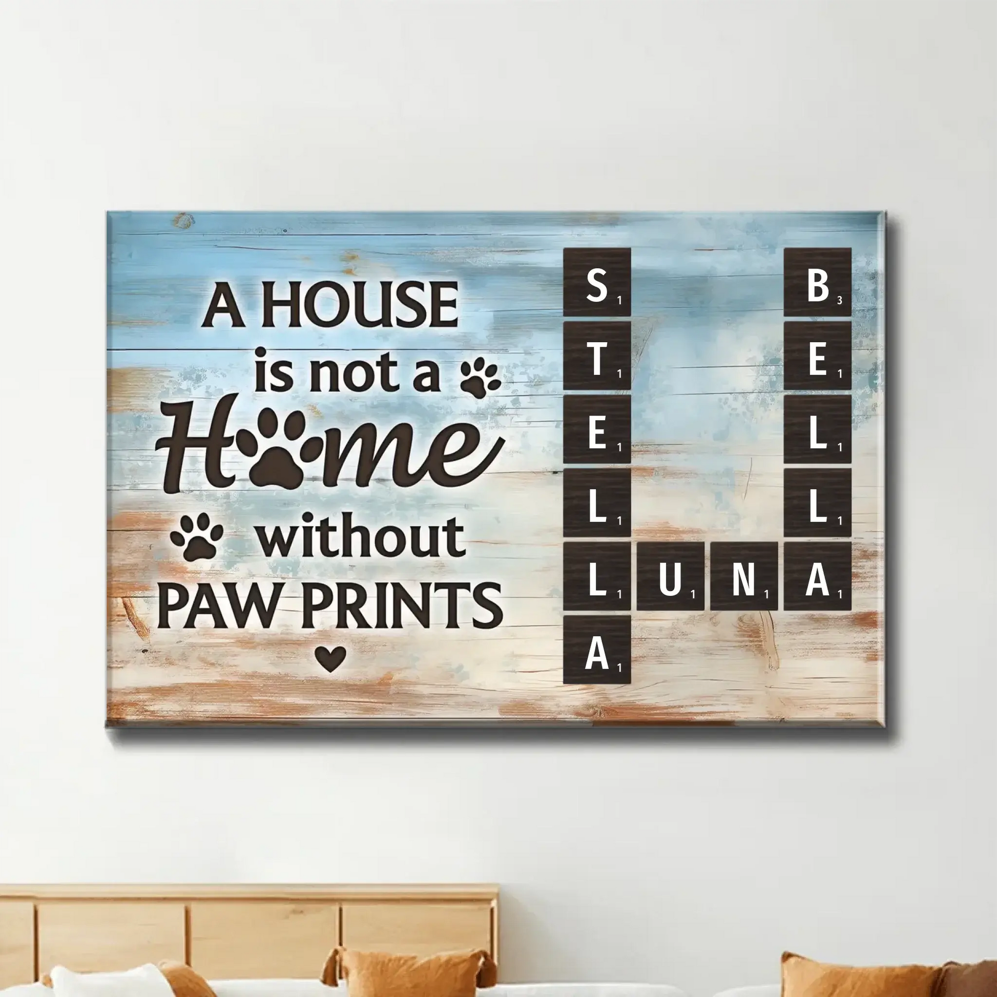 Home with Paw Prints Pet Crossword Art – Personalized Poster/Canvas – Custom Name Gift for Dog & Cat Lovers  Ezcustomize