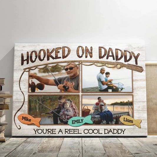 Hooked on Daddy Fishing Art – Personalized Poster/Canvas – Reel Cool Father’s Day Gift for Dads Who Love to Fish  Ezcustomize