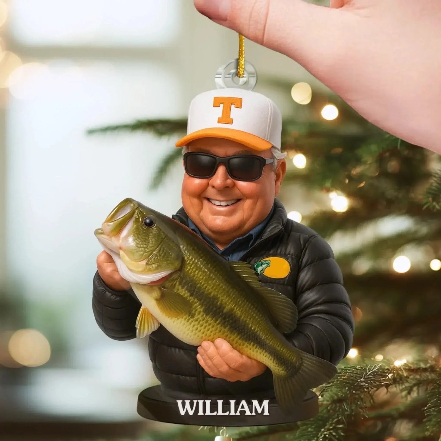 Hooked on Happiness – Custom Photo Acrylic Ornament – Personalized Christmas & Birthday Fishing Gift for Dad, Husband, or Fisherman  Ezcustomize