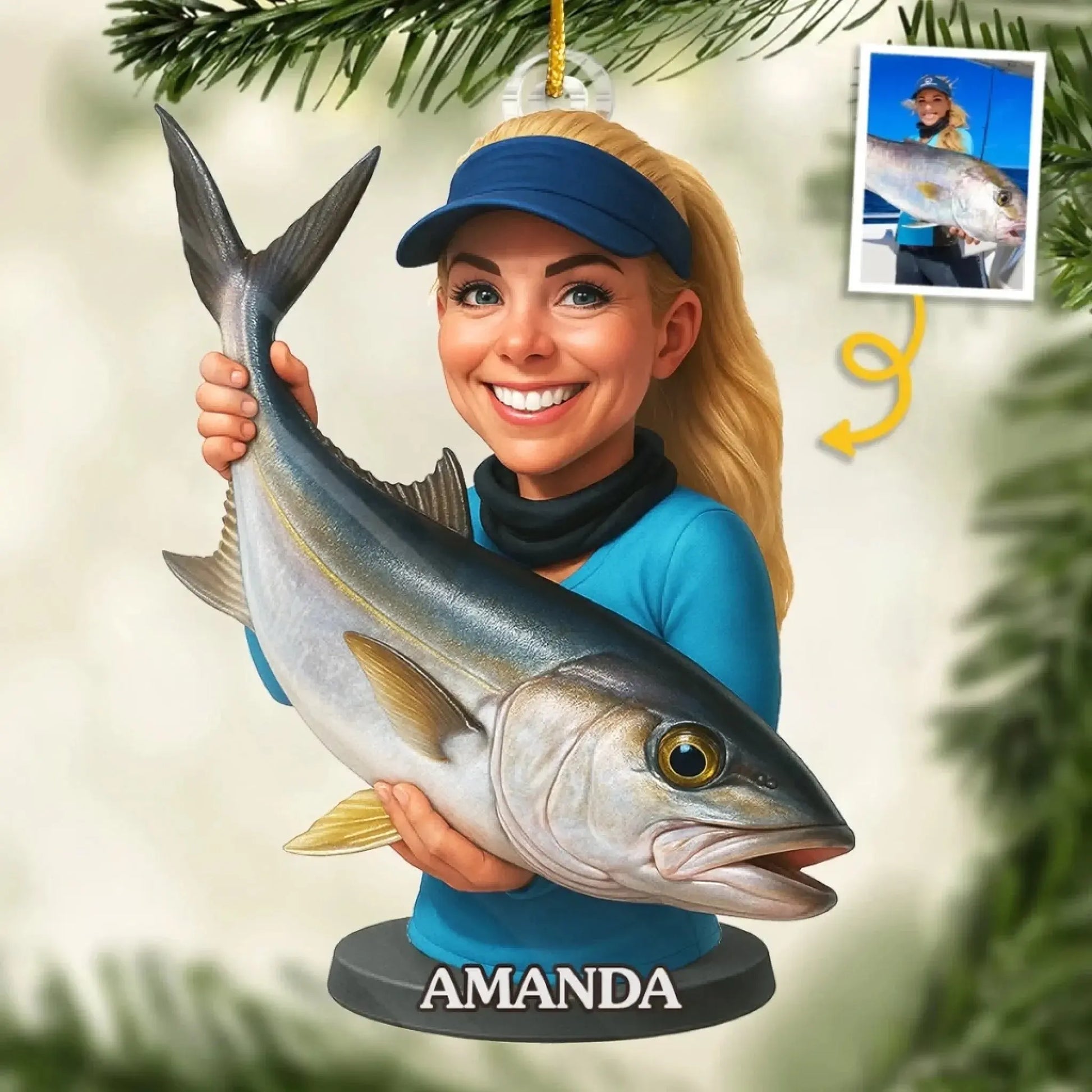 Hooked on Happiness – Custom Photo Acrylic Ornament – Personalized Christmas & Birthday Fishing Gift for Dad, Husband, or Fisherman  Ezcustomize