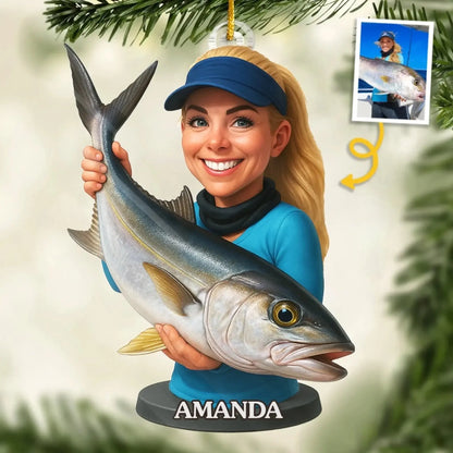 Hooked on Happiness – Custom Photo Acrylic Ornament – Personalized Christmas & Birthday Fishing Gift for Dad, Husband, or Fisherman  Ezcustomize