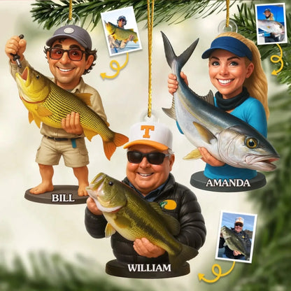 Hooked on Happiness – Custom Photo Acrylic Ornament – Personalized Christmas & Birthday Fishing Gift for Dad, Husband, or Fisherman  Ezcustomize