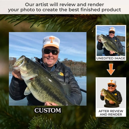 Hooked on Happiness – Custom Photo Acrylic Ornament – Personalized Christmas & Birthday Fishing Gift for Dad, Husband, or Fisherman  Ezcustomize