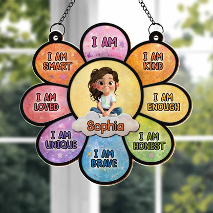 I Am Affirmations Flower I Am Smart Kind Loved - Personalized Window Hanging Suncatcher - Gift for Kids, Daughter, Son, Grandchild  Ezcustomize