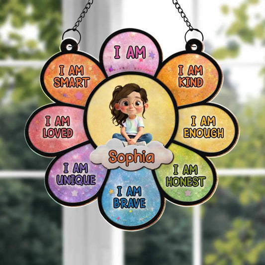 I Am Affirmations Flower I Am Smart Kind Loved - Personalized Window Hanging Suncatcher - Gift for Kids, Daughter, Son, Grandchild  Ezcustomize