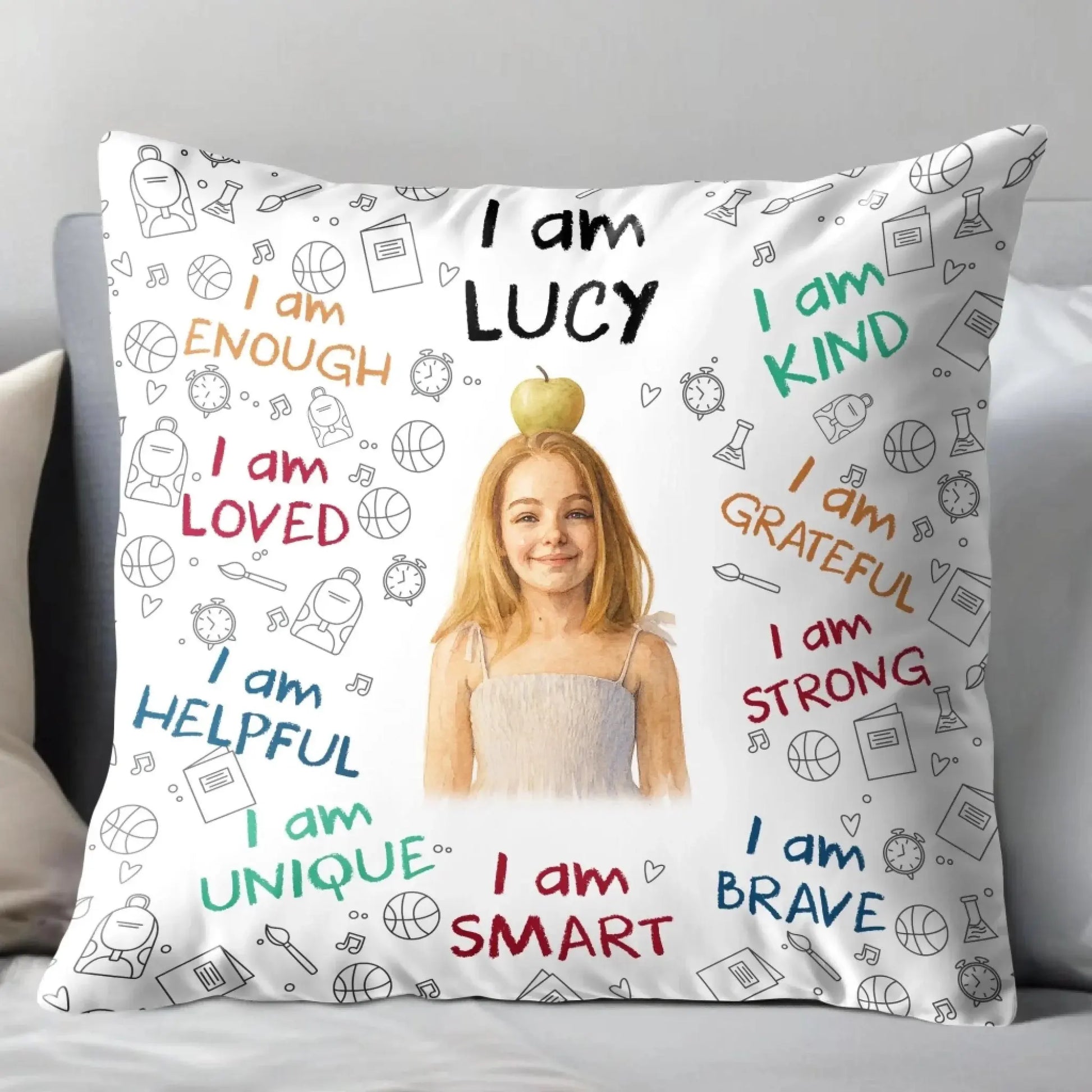 I Am Enough Loved Brave Smart Pillow with Inspirational Icons – Personalized Custom Throw Pillow – Encouraging Birthday & Christmas Gift for Daughters and Young Girls  Ezcustomize
