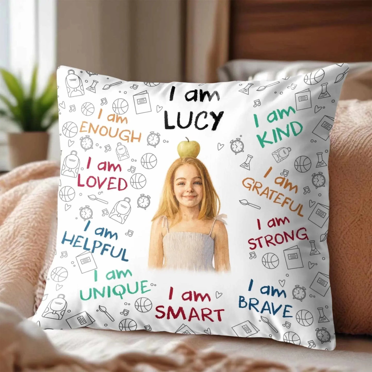 I Am Enough Loved Brave Smart Pillow with Inspirational Icons – Personalized Custom Throw Pillow – Encouraging Birthday & Christmas Gift for Daughters and Young Girls  Ezcustomize