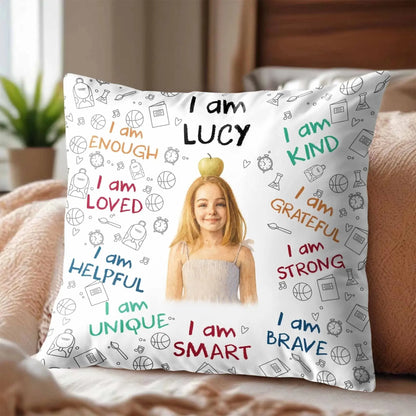I Am Enough Loved Brave Smart Pillow with Inspirational Icons – Personalized Custom Throw Pillow – Encouraging Birthday & Christmas Gift for Daughters and Young Girls  Ezcustomize