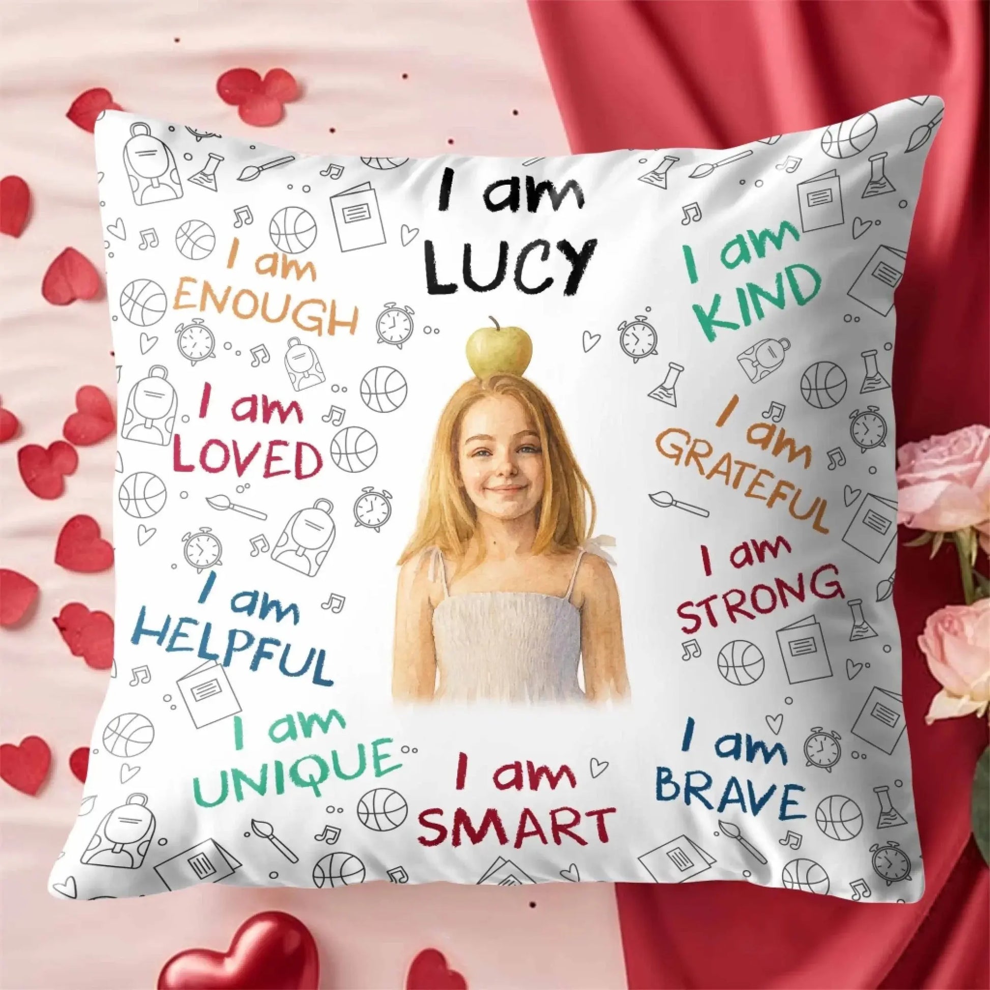 I Am Enough Loved Brave Smart Pillow with Inspirational Icons – Personalized Custom Throw Pillow – Encouraging Birthday & Christmas Gift for Daughters and Young Girls  Ezcustomize