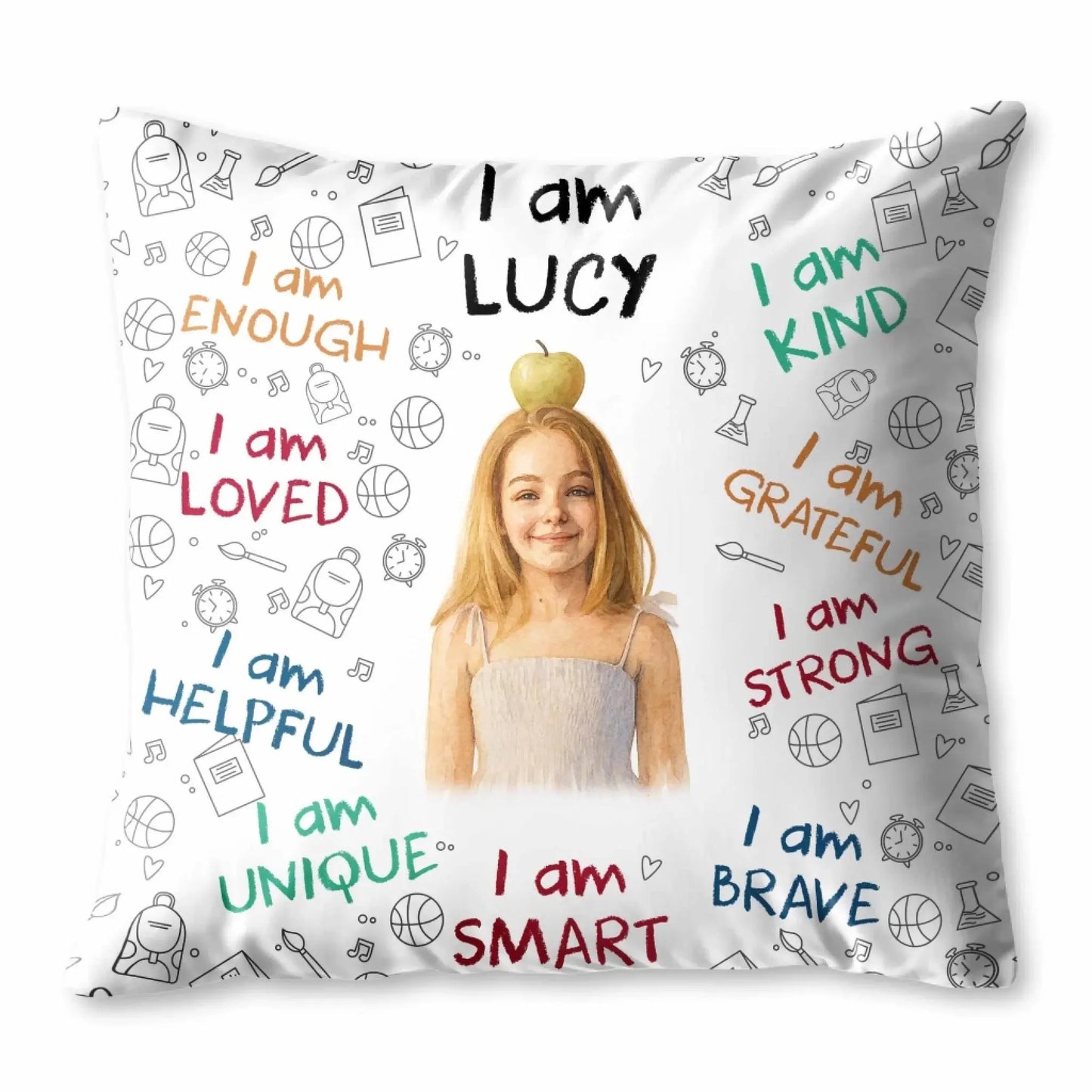 I Am Enough Loved Brave Smart Pillow with Inspirational Icons – Personalized Custom Throw Pillow – Encouraging Birthday & Christmas Gift for Daughters and Young Girls  Ezcustomize