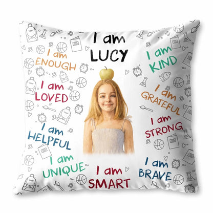I Am Enough Loved Brave Smart Pillow with Inspirational Icons – Personalized Custom Throw Pillow – Encouraging Birthday & Christmas Gift for Daughters and Young Girls  Ezcustomize