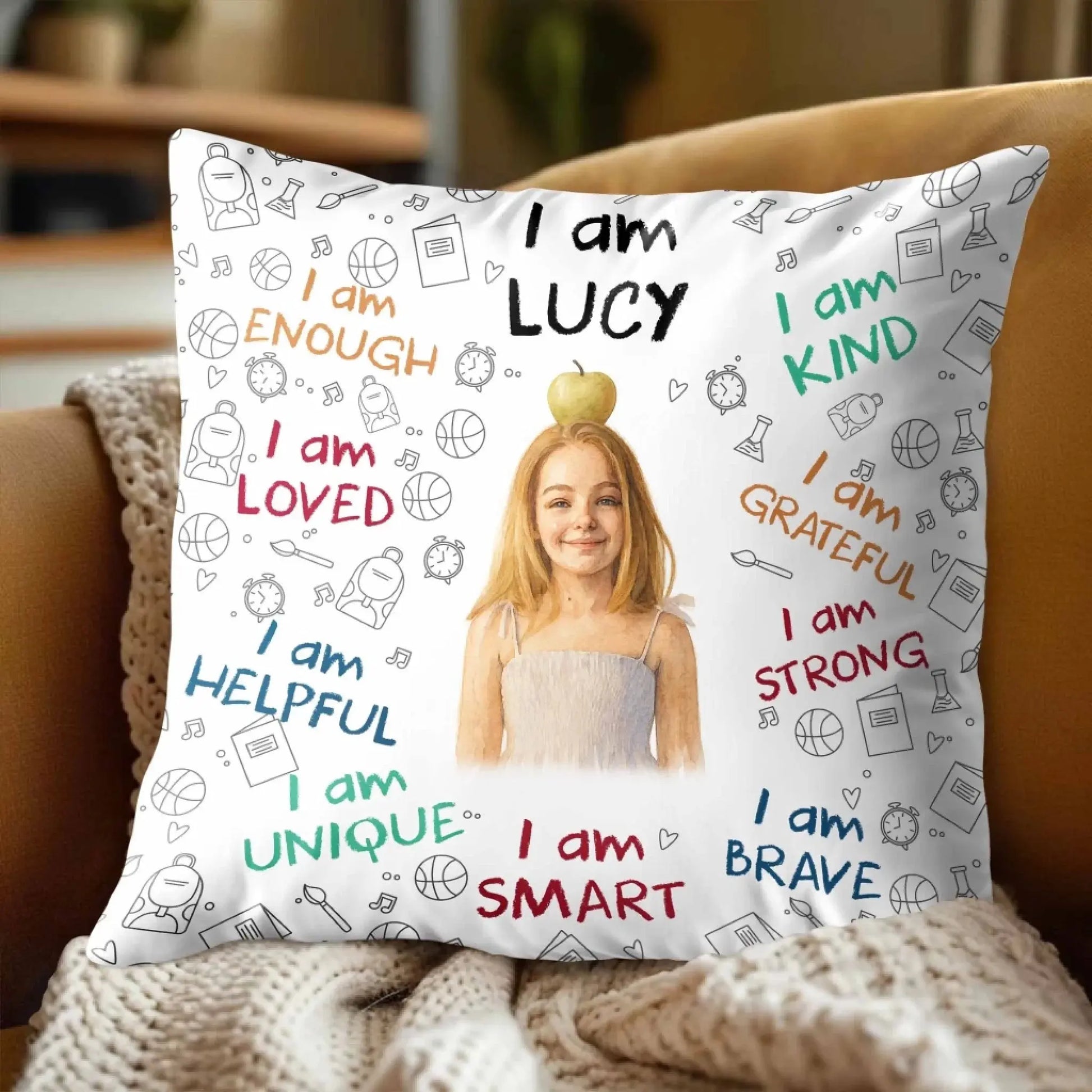 I Am Enough Loved Brave Smart Pillow with Inspirational Icons – Personalized Custom Throw Pillow – Encouraging Birthday & Christmas Gift for Daughters and Young Girls  Ezcustomize