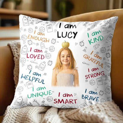 I Am Enough Loved Brave Smart Pillow with Inspirational Icons – Personalized Custom Throw Pillow – Encouraging Birthday & Christmas Gift for Daughters and Young Girls  Ezcustomize